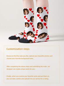 1 Par de Meias Personalizadas com Rosto, Unissex para Meninos e Meninas, Meias Cano Médio para Meninas, Meias Cano Médio para Meninos, Meias Personalizadas com Foto para Adolescentes, Meias Personalizadas com Imagem Divertida para Meninos e Meninas, Adequadas para Uso Diário, Feriados, Aniversários e Outras Ocasiões - Multicolorido - Visão 6