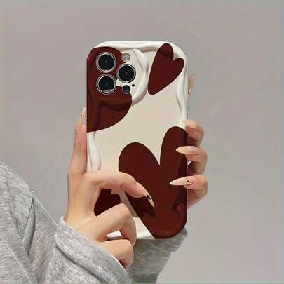 Ốp điện thoại màu nâu đậm họa tiết trái tim, chất liệu kem, tương thích với iPhone 17/16/16Pro/16ProMax/16Plus/15/15Plus/15Pro/15Promax, 14/14Plus/14Pro/14Promax, 13/13Pro/13Promax, 12/12Pro/12Promax, 11/Galaxy S22/23/24/S25/A04/05/06/A07/A17/A14/A15/A16/A24/A25/A34, Note 7/8/9/10/11/12/13/14, 9/10/12/13C/14C/A5, MOTO, Honor X, HW, C53 C55 và các dòng tương ứng. Chống sốc, bền bỉ, thời trang và phong cách ~ Chất liệu sóng 3D - Màu trắng cổ điển - Hình trái tim XH530