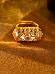 1pc Vintage Hollow Flower Wire Inlaid Zirconia Ring, Women's Daily, Evening, Wedding, Holiday Accessory - Multicolor - View 7