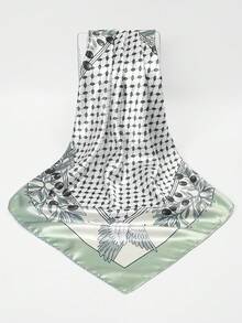 1条女士时尚宫廷奢华几何缎面印花90x90厘米方巾/头巾，适合日常使用 - 淺綠 - 查看 5