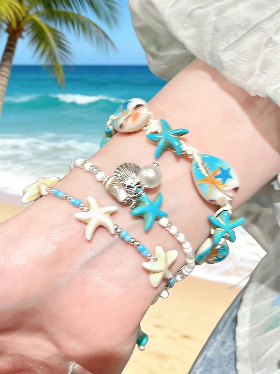 1/3 chiếc vòng tay hình sao biển vỏ sò, vòng tay phong cách Boho đi biển, trang sức bãi biển chủ đề đại dương kiểu Hawaii có thể xếp chồng lên nhau, vòng chân hạt vỏ sò mùa hè, vòng tay ngọc trai cho nữ, vòng chân có thể điều chỉnh kiểu Hawaii Jamaica, trang sức nàng tiên cá, đồ dùng dự tiệc.