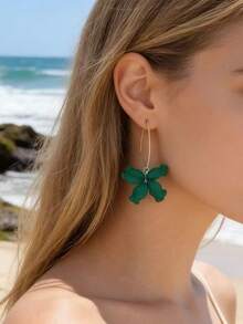 1对时尚度假风亚克力花瓣耳环，适合女性日常、派对、海滩、母亲节、斋月活动等场合佩戴 - 墨綠色 - 查看 1
