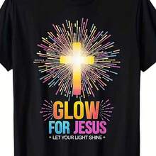 Easter Outfits Easter Graphic Tee Summer Tops MenS Glow In The Dark For Jesus Graphic T-Shirt - Glow For Jesus Let Your - Black - View 1