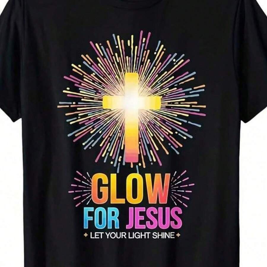 Easter Outfits Easter Graphic Tee Summer Tops MenS Glow In The Dark For Jesus Graphic T-Shirt - Glow For Jesus Let Your - Black - View 1