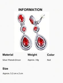 1 Pair Clip-On No Piercing Long Drop CZ Crystal Earrings, Silver Plated Red & Blue Cubic Zirconia Wedding Jewelry For Women, Brides, Bridesmaids, Engagement, Banquet, Pageant, Prom, Gift - 1 Pair Clip On Earrings - View 16