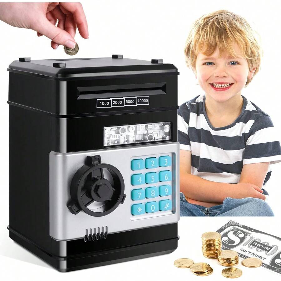 Black Piggy Bank Is Tailored For Boys From 3 To 10 Years Old.It Functions As A Coin Money Bank Toy And A Mini ATM Cash Coin Saving Box, Making It An Excellent Birthday Gift Option For Kids In The 3 - 10 Age Group. - 黑J - 查看 1