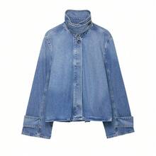 Chaqueta vaquera de estilo minimalista con cuello alto, de moda para mujer, estilo europeo y americano, nueva colección primavera/verano de DEEKA - Azul - Ver 1