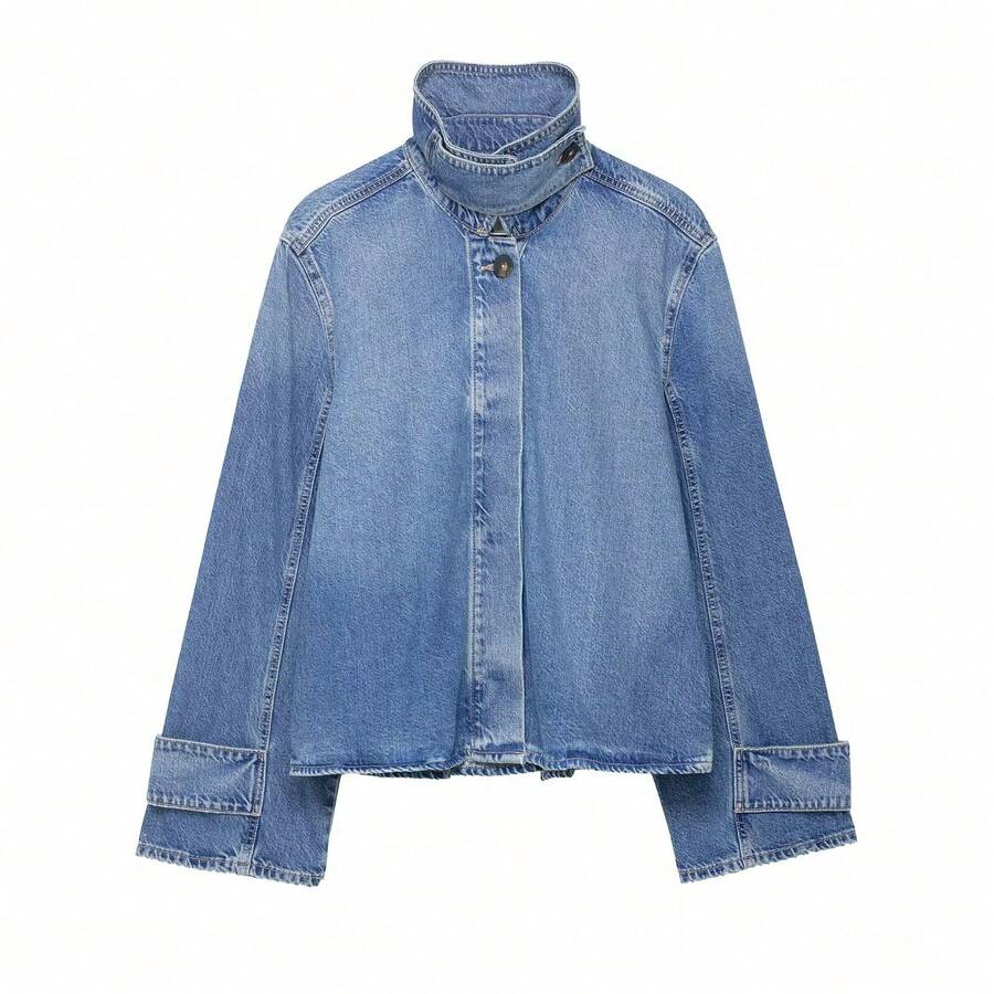 Chaqueta vaquera de estilo minimalista con cuello alto, de moda para mujer, estilo europeo y americano, nueva colección primavera/verano de DEEKA - Azul - Ver 1