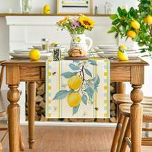 Taplak Meja Musim Panas Motif Pohon Lemon & Lebah, Dekorasi Meja Makan Dapur Liburan Musiman Cocok untuk Pesta di Rumah dan Dalam Ruangan - Kuning - View 2