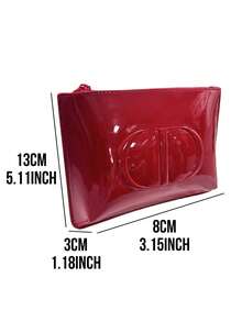 Dior Red Flat Makeup Bag Cosmetic Pouch: Glossy Patent Leather Zipper Case , Compact Travel Organizer For Cosmetics & Essentials, Elegant Luxury Beauty Accessory For Women , Perfect Gift For Birthday, Valentine's Day & Christmas, Travel Size, Makeup Bag Essential, Lightweight & Durable Design, Water-Resistant Interior, Ideal For Daily Use & Party Touch-Ups, French Luxury Craftsmanship, Dior Signature Style, Must-Have For Handbag & Travel, High-End Gift Box Packaging - Đỏ - Xem 3