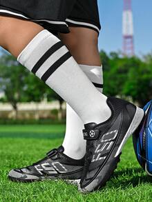 Unisex Kids & Teens' TF Football/Soccer Shoes, Hook And Loop Closure, Lightweight, Suitable For Artificial Grass Training & Matches, Non-Slip & Durable - Black - View 7