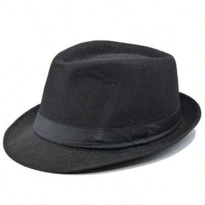 1 chiếc mũ chống nắng nam bằng polyester, kiểu dáng retro unisex, mũ fedora bằng cotton lanh màu trơn, phù hợp cho trang phục thường ngày.