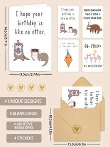 4 piezas Tarjetas de cumpleaños adorables con diseños de animales y comida con juegos de palabras, diseños lindos e hilarantes para mejores amigos, en blanco en el interior - Ver 5