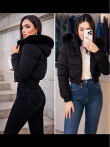 Women's Puffer Jacket - 深灰色 - 查看 3