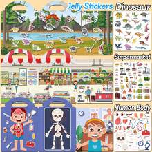 BANMASUN 1本可重复使用的幼儿贴纸书，儿童果冻贴纸书，旅行玩具，适合男孩和女孩 - 彩色 - 查看 5