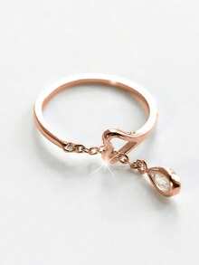 1 pieza Anillo con forma de corazón de circonita cúbica elegante, adecuado para mujeres, apto para boda, compromiso, uso en fiestas de aniversario, regalo del Día de San Valentín - Oro rosa - Ver 1