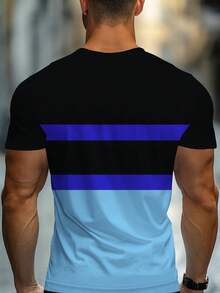 Camiseta de hombre a la moda en negro, azul oscuro y azul claro, de fibra de poliéster impresa en 3D, camiseta casual de cuello redondo adecuada para deportes y uso al aire libre, ajuste cómodo, tela suave, disponible en varias tallas, enviada localmente desde México. - Colores mixtos - Ver 2