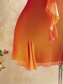 Women's Vacation Mini Dress With Sunset Ombre, Ruffle Trim, And Metallic Floral Decor, Suitable For Beach, Cruise, City, Holiday, Date, Afternoon Tea, Music Festival, Boho, All Seasons, Everyday Wear Swimsuit Dress For Women Beach Outfits For Woman, Short Beach Dress,Beach Cruise Vacation Set, Casual Vacation Outfit, Beach Vacation Outfit,Island Vacation Outfit,Party Outfit,Retro Dress,Retro Outfit, Music Festival Outfit,Boho Vacation,Valentine's Day Outfit,Beach Cruise Vacation Outfit ,Summer Dress,Beach Vacation Outfits For Women - 亮橙色 - 查看 8