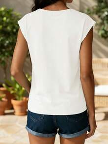 Women's Casual Summer V-Neck Vest | Von D Winged Tire Logo | Perfect For Daily Wear, Outdoor Leisure, Loungewear, Back-To-School Season, Mother's Day & More Summer Occasions  | Daily Gift. - 白色 - 查看 5