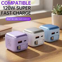 35W GaN 充电器，双 USB A+C 端口快速充电适配器，内置 Type-C 数据线，兼容 17 Pro Max/17 Pro/17/16/15、耳机、平板电脑、手表、智能手机 - 美規A型插(110-127V) - 查看 2