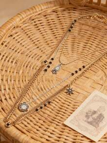 Dây chuyền mặt đồng hồ nhiều lớp thủ công ZAA, mặt dây chuyền hình ngôi sao, vòng cổ choker kim loại bản lớn, trang sức nữ, dây chuyền dài mặt đồng hồ, phụ kiện áo len. - Nhiều màu - Xem 5