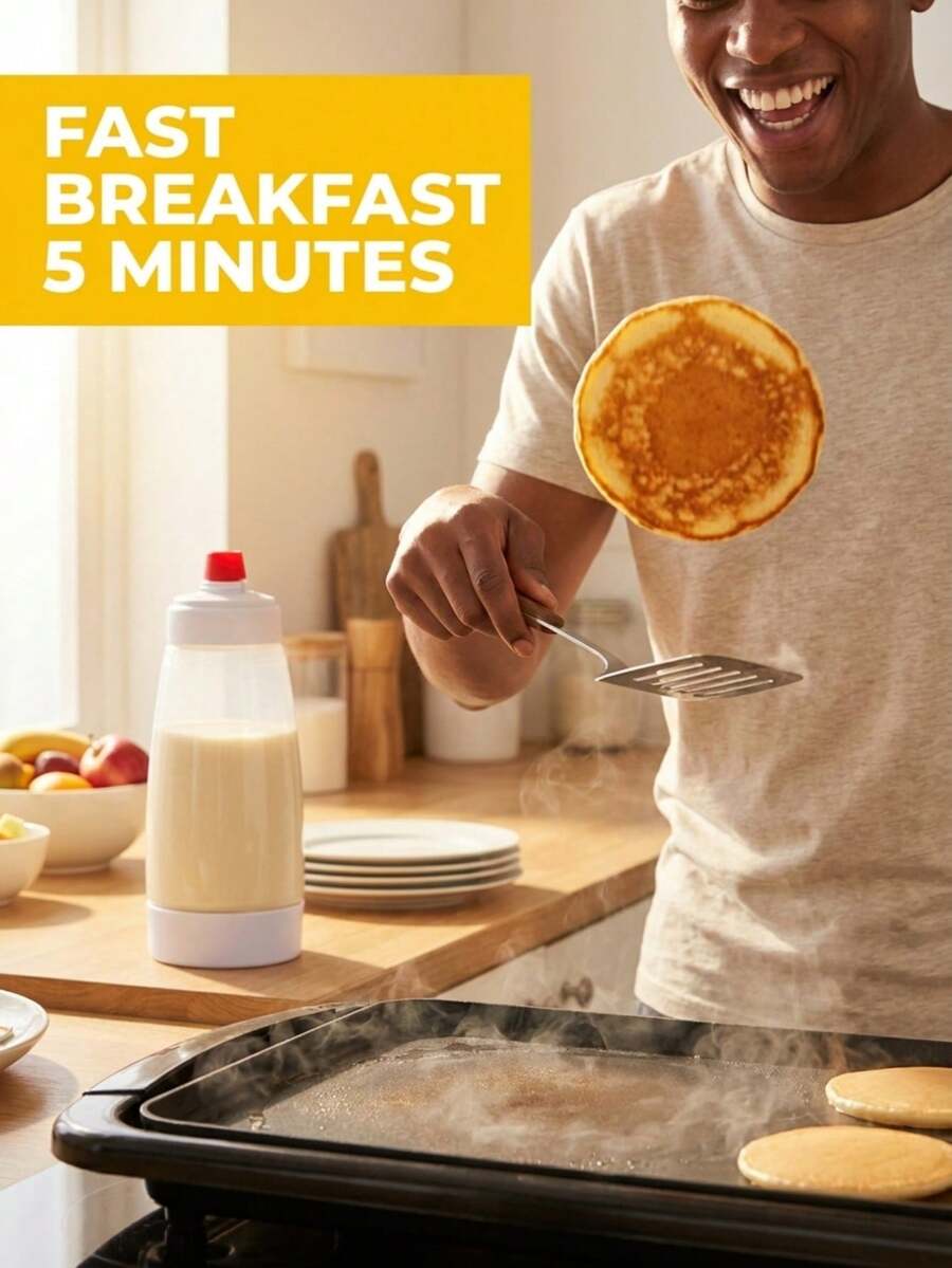 Effortless Baking Bottle With Stainless Steel  For 30s Fast Batter Mixing Sleek Clear Durable Plastic Batter Dispenser For Culinary Enthusiasts And Families Non-Drip Precise Pour Pancake Mixer Bottle Perfect For Crepes Waffles And Breakfast Prep Kitchen Gadgets Baking Bottle - 白色 - 查看 1