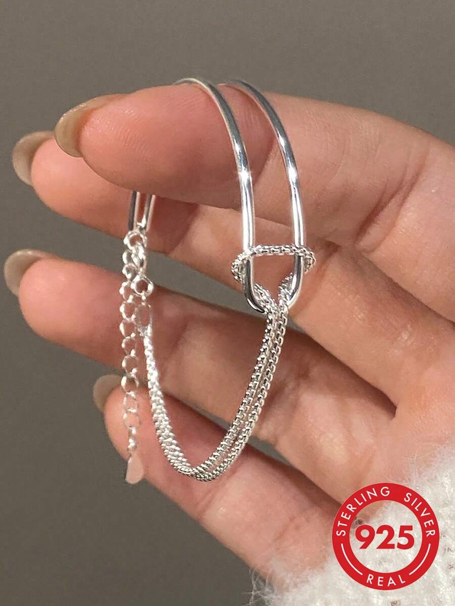 BALMORA سوار فضة عيار 925 فريد من نوع رفيع مكون من طبقتين، مناسب للنساء والفتيات للارتداء اليومي والحفلات والمناسبات، ويمكن أن يكون هدية - فضي - مشاهدة 1