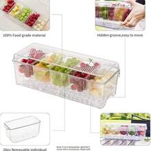 Ice Chilled Condiment Caddy,Stackable Chilled Condiment Containers,Serving Platters With Lid And 5 Removable Compartments,Set Of 5 Serving Spoons & 2 Clips (1pack) - 6隔間 - 查看 2