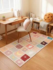 1pc Spring/Summer New Item, Dopamine Patchwork Star & Moon Long Bedside Rug, Absorbent Soft Skin-Friendly Carpet, Spring Bestseller Decor Mat, Decorative Rug, Bedroom Decor, Small Rug, Carpet, Home Decor, Living Room Rug, Small Living Room Rug, Bedroom Rug, Living Room Home Decor, Outdoor Rug, Washable Carpet - Multicolor - View 2