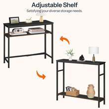 Console Table, Hallway Table With Adjustable Shelf, Slim Sofa Table, 2-Tier Side Table With Storage Shelf, For Living Room, Office, Industrial, Sturdy - Black - View 3