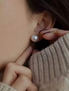 1对优雅珍珠耳环 - 白色 - 查看 6