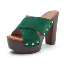 Women's Summer New High Heel Sandals, Party Thick Heel Thick Bottom Sexy Slippers, Peep-Toe Thick Bottom Women Slippers - Green - View 11