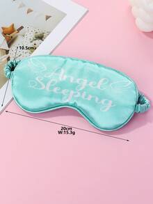 1pc Polyester Digital Printed Wing & Letter Element Sleep Eye Mask, Soft & Skin-Friendly, Suitable For Girl To Wear During Rest - Mint Green - View 4