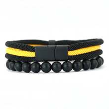 diffone 2件/套 时尚手工8毫米珠子手链 黑色磁性绳 男士手镯腕带饰品 - 男士手鍊套裝 - 查看 11