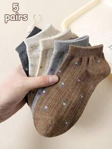1/5 Pairs Women's Casual Floral Print Ribbed Breathable Short Socks, Comfortable Fabric, Fashionable, Suitable For Office, Daily Wear, Outdoor, Indoor, Minimalist & Interesting Socks, Great For Gifts, Photo Shoots - Multicolor - View 6