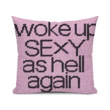 Pink Design Pillow Covers With Text - Woke Up Sexy As Hell Again, Single-Sided Printed, Envelope Closure, 18x18 Inch For Porch, Patio, Farmhouse, Living Room, Sofa, Bed, Car, Bedroom Decor & Daily, Festivals, Parties Decor, Room Decor, Y2K Pillow Cover - 樣式 1 - 查看 1