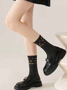 3 đôi tất nữ thời trang mềm mại họa tiết da báo và sọc, tất thể thao thường ngày. - Nhiều màu - Xem 3