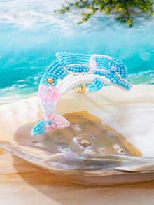 1枚手工串珠海洋生物主题戒指，鱼、海豚、贝壳造型，适合夏季海滩度假，甜美Y2K音乐节饰品 - 海豚 - 查看 12