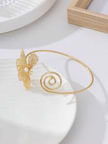 1 chiếc vòng tay mùa hè đa năng hình bướm rỗng, thiết kế xoắn ốc lá kim loại, thích hợp cho kỳ nghỉ biển. - vàng vàng - Xem 4