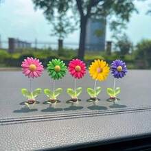 5pcs Sunflower Car Interior Decor, Cute Nodding Dashboard Decoration, Ornament, Shaking Accessory - 1 Set Of 5 - View 8