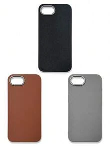 3-Pack Luxury Leather-Feel Phone Cases, Compatible With IPhone 13, 14, 15, 16 Pro Max, Galaxy, Black, Grey, Brown - Multicolor - View 52