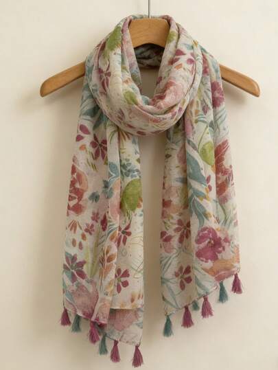 1条时尚休闲百搭水彩花卉印花围巾