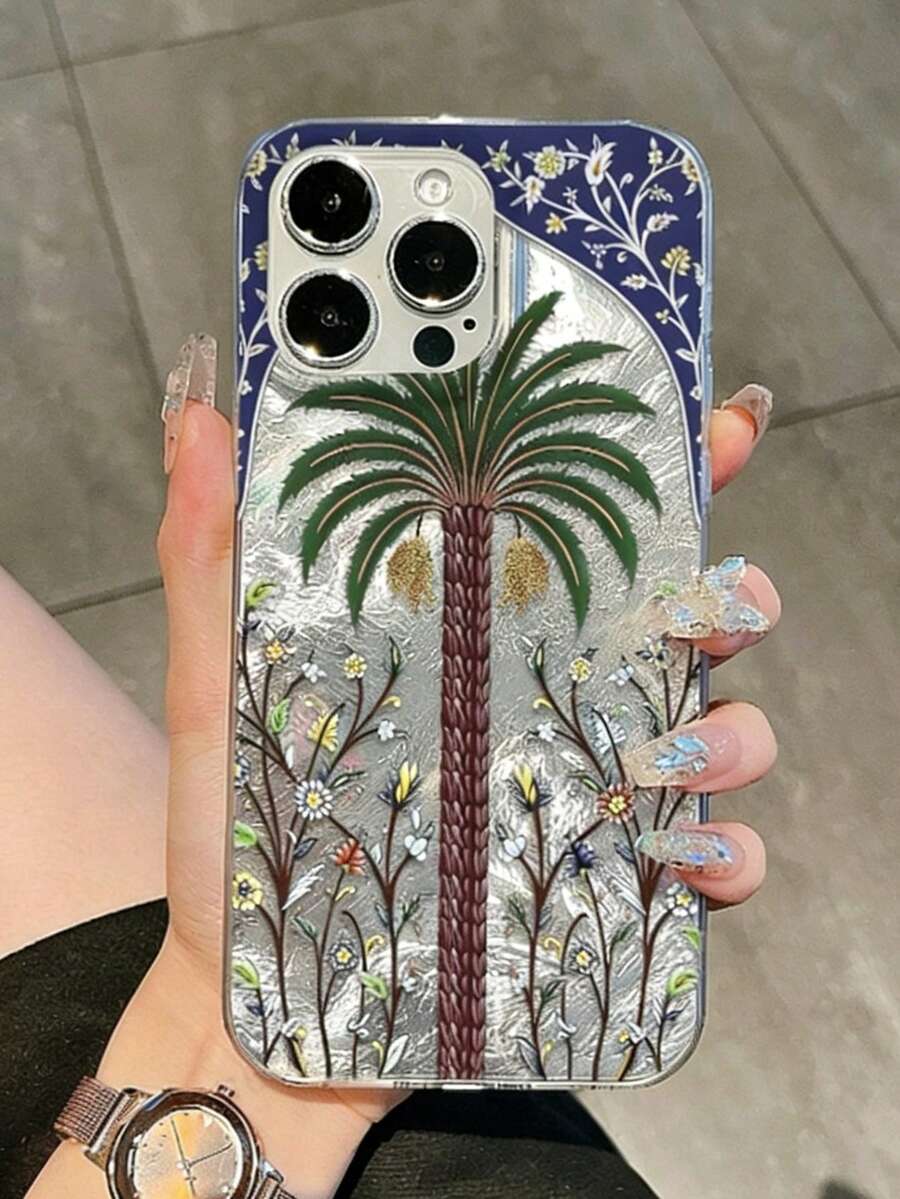 1 chiếc ốp lưng bảo vệ kiểu cổ điển sang trọng họa tiết lá chà là Ả Rập Xê Út, tương thích với iPhone 17 Pro Max, 17 Pro, 17 Air, 17, 16, 15, 14, 13, 12, 11, Plus Pro Max, ốp lưng thông minh chống sốc toàn thân. - Giấy bạc trong suốt - Xem 1