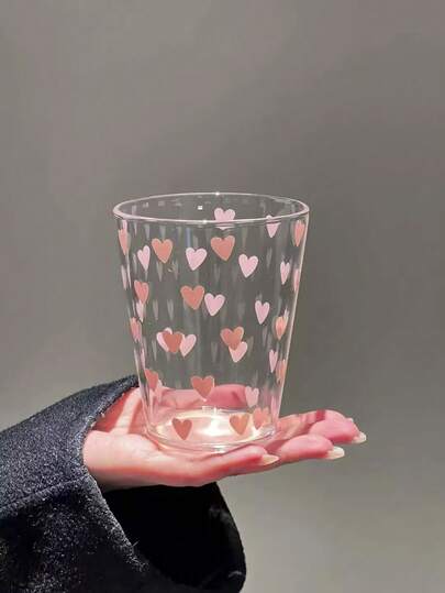1个心形玻璃杯，适用于办公室、家庭，耐热，少女心早餐杯、牛奶杯、咖啡杯，适用于咖啡馆、家庭、餐厅、派对、节日礼物