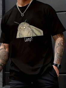 Men'S Humorous Moth Lamp Lantern Meme T-Shirt, Round Neck, Suitable For All Seasons, Perfect For Weekend Leisure - Black - View 3