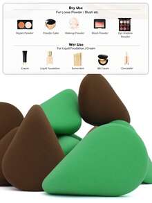 Green Brown Makeup Sponge, Ergonomic Blender For Foundation Concealer, Wet Dry Reusable Makeup Tools 2/4/6/12pcs - Multicolor - View 8