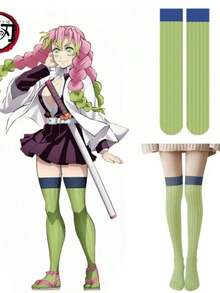 Kanroji Mitsuri Over-The-Knee Socks • Anime Cosplay • Green Stripes • JK Silk • - 彩色 - 查看 2