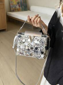 2026 Shiny Personalized Tote Shoulder Bag, Fashion Chic Makeup Mini Square Bag For Summer - Silver - View 2