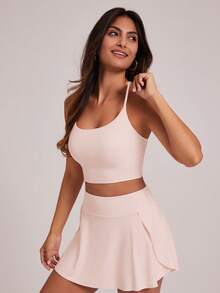 VUTRU Camisole With Padded Bra Sports Set, Vest And Mini Skirt, Sportswear For Tennis And Fitness - Baby Pink - View 5