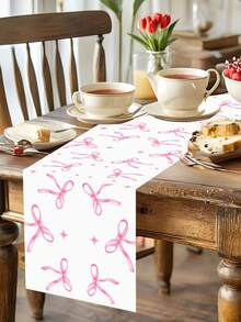 1件粉色蝴蝶结涤纶桌布，180*35厘米桌旗，适用于公主主题生日派对用品、婚礼、新娘送礼会、家庭节日派对装饰、厨房餐桌装饰，一次性桌布 - 粉紅色蝴蝶結 - 查看 12